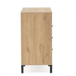 HOMN Commodes Et Cabinets Commode 3 Tiroirs Et 1 Niche, Couleur Bois Et Noire, 80 Cm Longueur -Coffres et malles Soldes commode 3 tiroirs et 1 niche couleur bois et noire 80 cm longueur 2