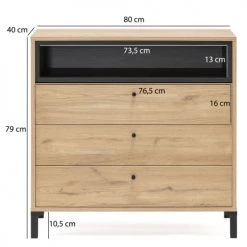 HOMN Commodes Et Cabinets Commode 3 Tiroirs Et 1 Niche, Couleur Bois Et Noire, 80 Cm Longueur -Coffres et malles Soldes commode 3 tiroirs et 1 niche couleur bois et noire 80 cm longueur 3