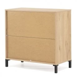 HOMN Commodes Et Cabinets Commode 3 Tiroirs Et 1 Niche, Couleur Bois Et Noire, 80 Cm Longueur -Coffres et malles Soldes commode 3 tiroirs et 1 niche couleur bois et noire 80 cm longueur 4