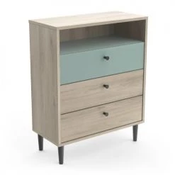 Calicosy Commodes Et Cabinets Commode 3 Tiroirs Et 1 Niche - L61 X H76 Cm - Bois / Vert -Coffres et malles Soldes commode 3 tiroirs et 1 niche l61 x h76 cm bois vert 2