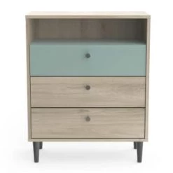 Calicosy Commodes Et Cabinets Commode 3 Tiroirs Et 1 Niche - L61 X H76 Cm - Bois / Vert -Coffres et malles Soldes commode 3 tiroirs et 1 niche l61 x h76 cm bois vert 5