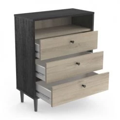 Calicosy Commodes Et Cabinets Commode 3 Tiroirs Et 1 Niche - L61 X H76 Cm - Noir/bois -Coffres et malles Soldes commode 3 tiroirs et 1 niche l61 x h76 cm noir bois 3