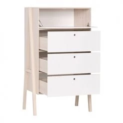 Calicosy Commodes Et Cabinets Commode 3 Tiroirs Et 1 Porte Abattant - Blanc Et Beige -Coffres et malles Soldes commode 3 tiroirs et 1 porte abattant blanc et beige 2
