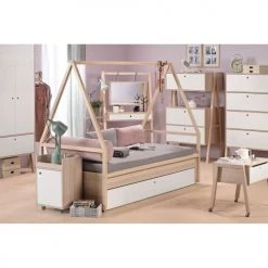 Calicosy Commodes Et Cabinets Commode 3 Tiroirs Et 1 Porte Abattant - Blanc Et Beige -Coffres et malles Soldes commode 3 tiroirs et 1 porte abattant blanc et beige 3