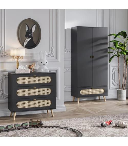 Calicosy Commodes Et Cabinets Commode 3 Tiroirs Façade Avec Cannage En Rotin - L85 X H88 Cm 4 Calicosy Commodes Et Cabinets Commode 3 Tiroirs Façade Avec Cannage En Rotin - L85 X H88 Cm – Image 2