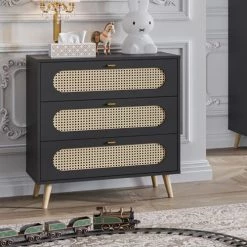 Calicosy Commodes Et Cabinets Commode 3 Tiroirs Façade Avec Cannage En Rotin - L85 X H88 Cm 11 Calicosy Commodes Et Cabinets Commode 3 Tiroirs Façade Avec Cannage En Rotin - L85 X H88 Cm -Coffres et malles Soldes commode 3 tiroirs facade avec cannage en rotin l85 x h88 cm 3