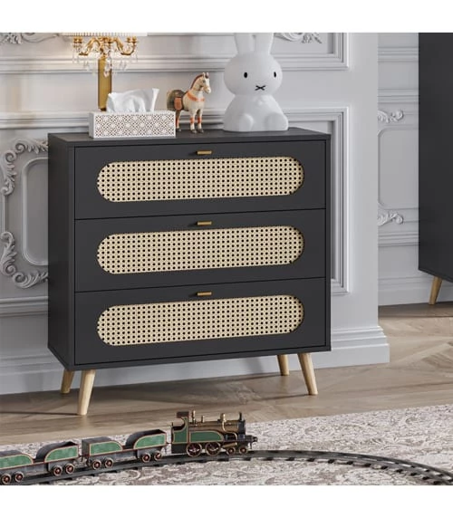 Calicosy Commodes Et Cabinets Commode 3 Tiroirs Façade Avec Cannage En Rotin - L85 X H88 Cm 6 Calicosy Commodes Et Cabinets Commode 3 Tiroirs Façade Avec Cannage En Rotin - L85 X H88 Cm – Image 4