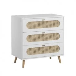 Calicosy Commodes Et Cabinets Commode 3 Tiroirs Façade Avec Cannage En Rotin - L85 X H88 Cm