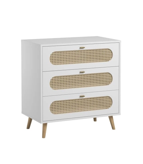Calicosy Commodes Et Cabinets Commode 3 Tiroirs Façade Avec Cannage En Rotin - L85 X H88 Cm 3 Calicosy Commodes Et Cabinets Commode 3 Tiroirs Façade Avec Cannage En Rotin - L85 X H88 Cm