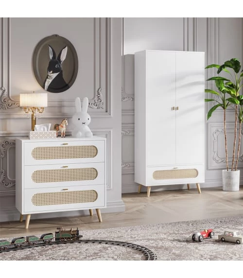 Calicosy Commodes Et Cabinets Commode 3 Tiroirs Façade Avec Cannage En Rotin - L85 X H88 Cm 4 Calicosy Commodes Et Cabinets Commode 3 Tiroirs Façade Avec Cannage En Rotin - L85 X H88 Cm – Image 2