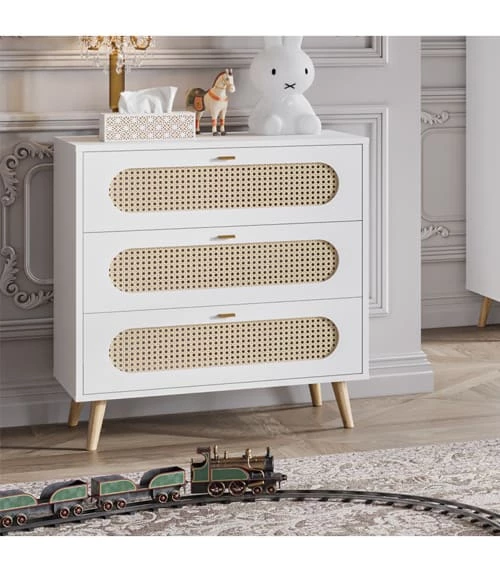 Calicosy Commodes Et Cabinets Commode 3 Tiroirs Façade Avec Cannage En Rotin - L85 X H88 Cm 6 Calicosy Commodes Et Cabinets Commode 3 Tiroirs Façade Avec Cannage En Rotin - L85 X H88 Cm – Image 4