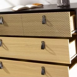 Calicosy Commodes Et Cabinets Commode 3 Tiroirs Motifs Chevron - Marron -Coffres et malles Soldes commode 3 tiroirs motifs chevron marron 2