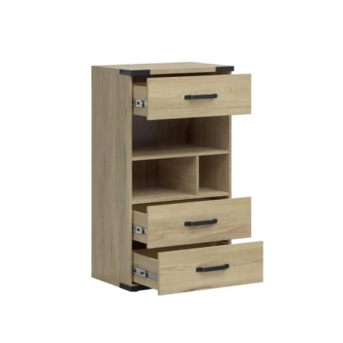 Brw Commodes Et Cabinets Commode 3 Tiroirs Naturel Et Noir 4 Brw Commodes Et Cabinets Commode 3 Tiroirs Naturel Et Noir – Image 2