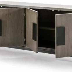 Thai Natura Commodes Et Cabinets Commode 4 Portes En Bois Cérusé Gris Pied Et Poignée Noir -Coffres et malles Soldes commode 4 portes en bois ceruse gris pied et poignee noir 3