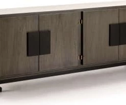 Thai Natura Commodes Et Cabinets Commode 4 Portes En Bois Cérusé Gris Pied Et Poignée Noir -Coffres et malles Soldes commode 4 portes en bois ceruse gris pied et poignee noir 5