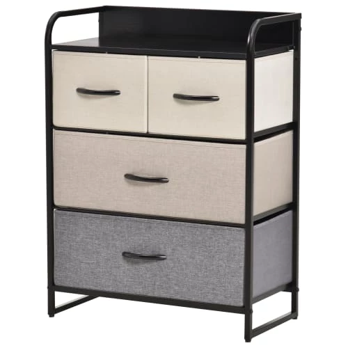 Homcom Commodes Et Cabinets Commode 4 Tiroir Tissu Gris Beige écru Châssis Métal Noir 3 Homcom Commodes Et Cabinets Commode 4 Tiroir Tissu Gris Beige écru Châssis Métal Noir