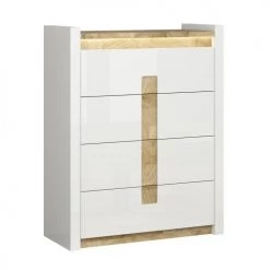 Brw Commodes Et Cabinets Commode 4 Tiroirs Avec Led Blanc Laqué Et Naturel