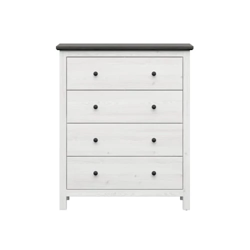 Brw Commodes Et Cabinets Commode 4 Tiroirs Blanc Et Naturel Foncé 5 Brw Commodes Et Cabinets Commode 4 Tiroirs Blanc Et Naturel Foncé – Image 3