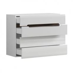 Brw Commodes Et Cabinets Commode 4 Tiroirs Blanc Laqué Et Naturel -Coffres et malles Soldes commode 4 tiroirs blanc laque et naturel 2