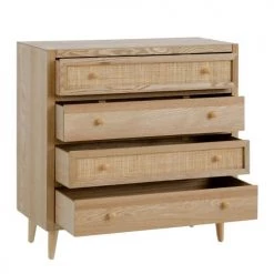 Altobuy Commodes Et Cabinets Commode 4 Tiroirs Bois Massif Et Façades Rotin -Coffres et malles Soldes commode 4 tiroirs bois massif et facades rotin 2