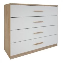 Calicosy Commodes Et Cabinets Commode 4 Tiroirs Décor Bois Et Blanc L100 Cm -Coffres et malles Soldes commode 4 tiroirs decor bois et blanc l100 cm 2