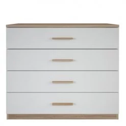 Calicosy Commodes Et Cabinets Commode 4 Tiroirs Décor Bois Et Blanc L100 Cm