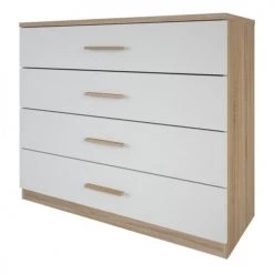 Calicosy Commodes Et Cabinets Commode 4 Tiroirs Décor Bois Et Blanc L100 Cm -Coffres et malles Soldes commode 4 tiroirs decor bois et blanc l100 cm 3