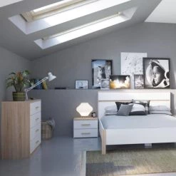 Calicosy Commodes Et Cabinets Commode 4 Tiroirs Décor Bois Et Blanc L100 Cm -Coffres et malles Soldes commode 4 tiroirs decor bois et blanc l100 cm 4