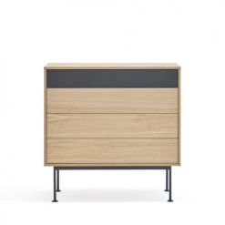 TEULAT Commodes Et Cabinets Commode 4 Tiroirs En Bois L90xH45cm Gris Anthracite -Coffres et malles Soldes commode 4 tiroirs en bois l90xh45cm gris anthracite 2