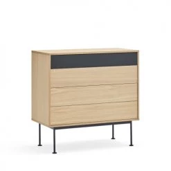 TEULAT Commodes Et Cabinets Commode 4 Tiroirs En Bois L90xH45cm Gris Anthracite -Coffres et malles Soldes commode 4 tiroirs en bois l90xh45cm gris anthracite 4