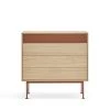 TEULAT Commodes Et Cabinets Commode 4 Tiroirs En Bois L90xH45cm Rouge Brique -Coffres et malles Soldes commode 4 tiroirs en bois l90xh45cm rouge brique