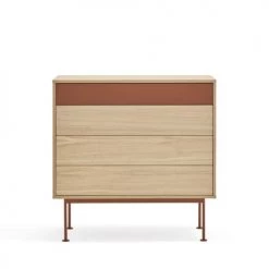 TEULAT Commodes Et Cabinets Commode 4 Tiroirs En Bois L90xH45cm Rouge Brique -Coffres et malles Soldes commode 4 tiroirs en bois l90xh45cm rouge brique 2