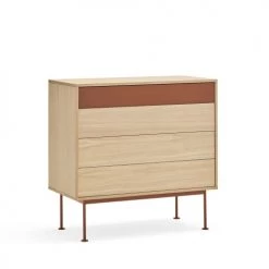 TEULAT Commodes Et Cabinets Commode 4 Tiroirs En Bois L90xH45cm Rouge Brique -Coffres et malles Soldes commode 4 tiroirs en bois l90xh45cm rouge brique 4