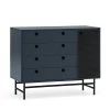 TEULAT Commodes Et Cabinets Commode 4 Tiroirs Et 1 Porte En Bleu Foncé Et Noir, 97 Cm Longueur -Coffres et malles Soldes commode 4 tiroirs et 1 porte en bleu fonce et noir 97 cm longueur