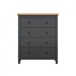 Brw Commodes Et Cabinets Commode 4 Tiroirs Gris Anthracite Et Naturel -Coffres et malles Soldes commode 4 tiroirs gris anthracite et naturel 2