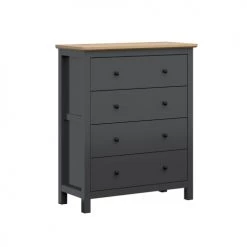Brw Commodes Et Cabinets Commode 4 Tiroirs Gris Anthracite Et Naturel