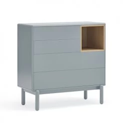 TEULAT Commodes Et Cabinets Commode 4 Tiroirs Gris Perle, 90 Cm Longueur