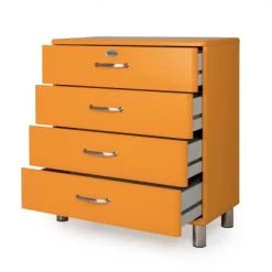 Meubles & Design Commodes Et Cabinets Commode 4 Tiroirs Style Rétro Orange -Coffres et malles Soldes commode 4 tiroirs style retro orange 4