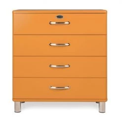 Meubles & Design Commodes Et Cabinets Commode 4 Tiroirs Style Rétro Orange -Coffres et malles Soldes commode 4 tiroirs style retro orange 5