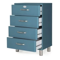 Meubles & Design Commodes Et Cabinets Commode 4 Tiroirs Style Vintage Bleu -Coffres et malles Soldes commode 4 tiroirs style vintage bleu 4