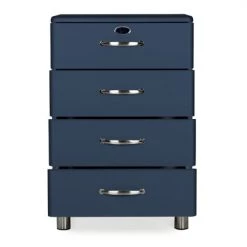 Meubles & Design Commodes Et Cabinets Commode 4 Tiroirs Style Vintage Bleu Foncé -Coffres et malles Soldes commode 4 tiroirs style vintage bleu fonce 1