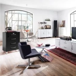 Meubles & Design Commodes Et Cabinets Commode 4 Tiroirs Style Vintage Noir -Coffres et malles Soldes commode 4 tiroirs style vintage noir 5