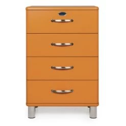 Meubles & Design Commodes Et Cabinets Commode 4 Tiroirs Style Vintage Gris -Coffres et malles Soldes commode 4 tiroirs style vintage orange 8