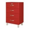 Meubles & Design Commodes Et Cabinets Commode 4 Tiroirs Style Vintage Rouge -Coffres et malles Soldes commode 4 tiroirs style vintage rouge