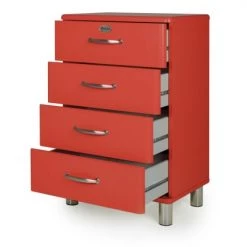 Meubles & Design Commodes Et Cabinets Commode 4 Tiroirs Style Vintage Rouge -Coffres et malles Soldes commode 4 tiroirs style vintage rouge 4