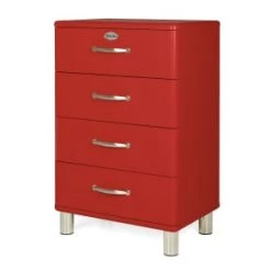 Meubles & Design Commodes Et Cabinets Commode 4 Tiroirs Style Vintage Orange -Coffres et malles Soldes commode 4 tiroirs style vintage rouge 5