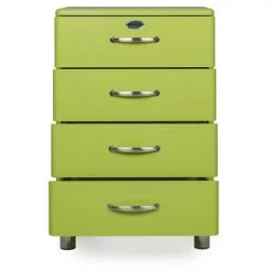 Meubles & Design Commodes Et Cabinets Commode 4 Tiroirs Style Vintage Vert -Coffres et malles Soldes commode 4 tiroirs style vintage vert 3