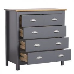 HOMN Commodes Et Cabinets Commode 5 Tiroirs Anthracite, 79 Cm Longueur -Coffres et malles Soldes commode 5 tiroirs anthracite 79 cm longueur 2