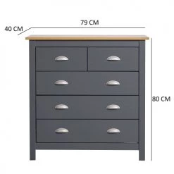 HOMN Commodes Et Cabinets Commode 5 Tiroirs Anthracite, 79 Cm Longueur -Coffres et malles Soldes commode 5 tiroirs anthracite 79 cm longueur 3