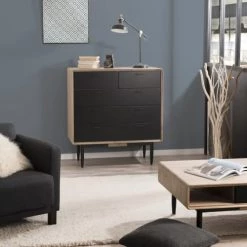 MACABANE Commodes Et Cabinets Commode 5 Tiroirs Bois Et Métal Noir -Coffres et malles Soldes commode 5 tiroirs bois et metal noir 1